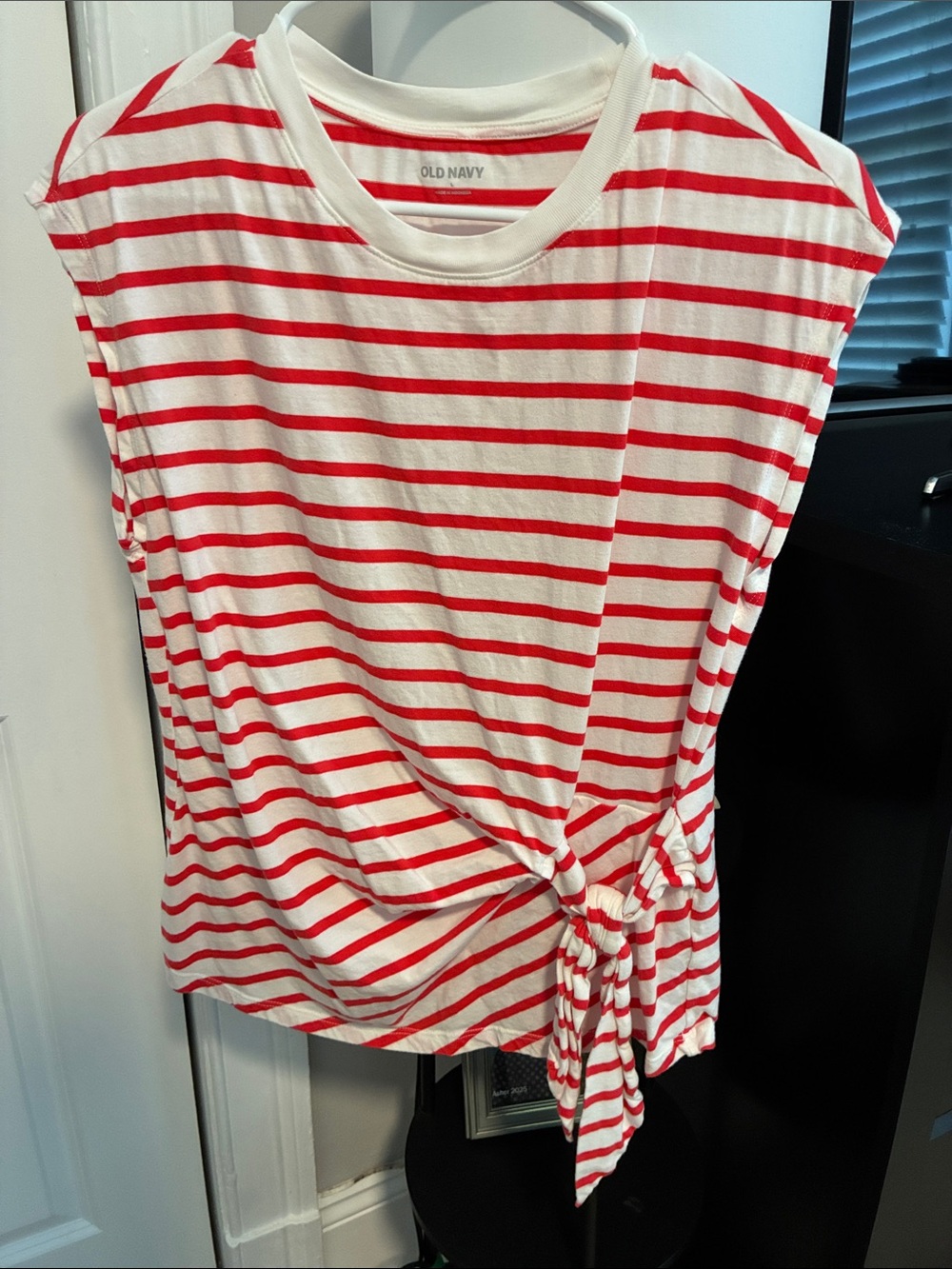 Old Navy Red and White Striped Tie-Side Tank